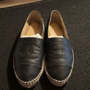 Black leather Chanel Espadrilles